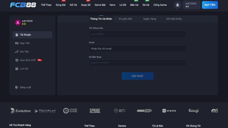 Điều kiện nạp tiền của nhà cái FCB88 