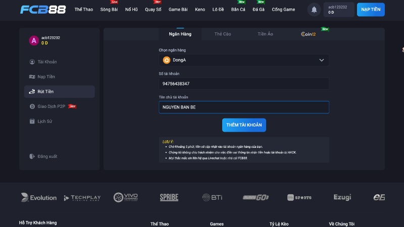 Các bước rút tiền tại FCB88 chi tiết 